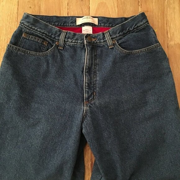 LL Bean Womens Double L Relaxed Fit Denim Jeans Red Flannel Lined Size 14M T - Picture 2 of 5